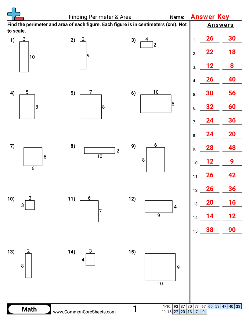 4md3 Worksheets - Quadrilaterals (Area and Perimeter) worksheet