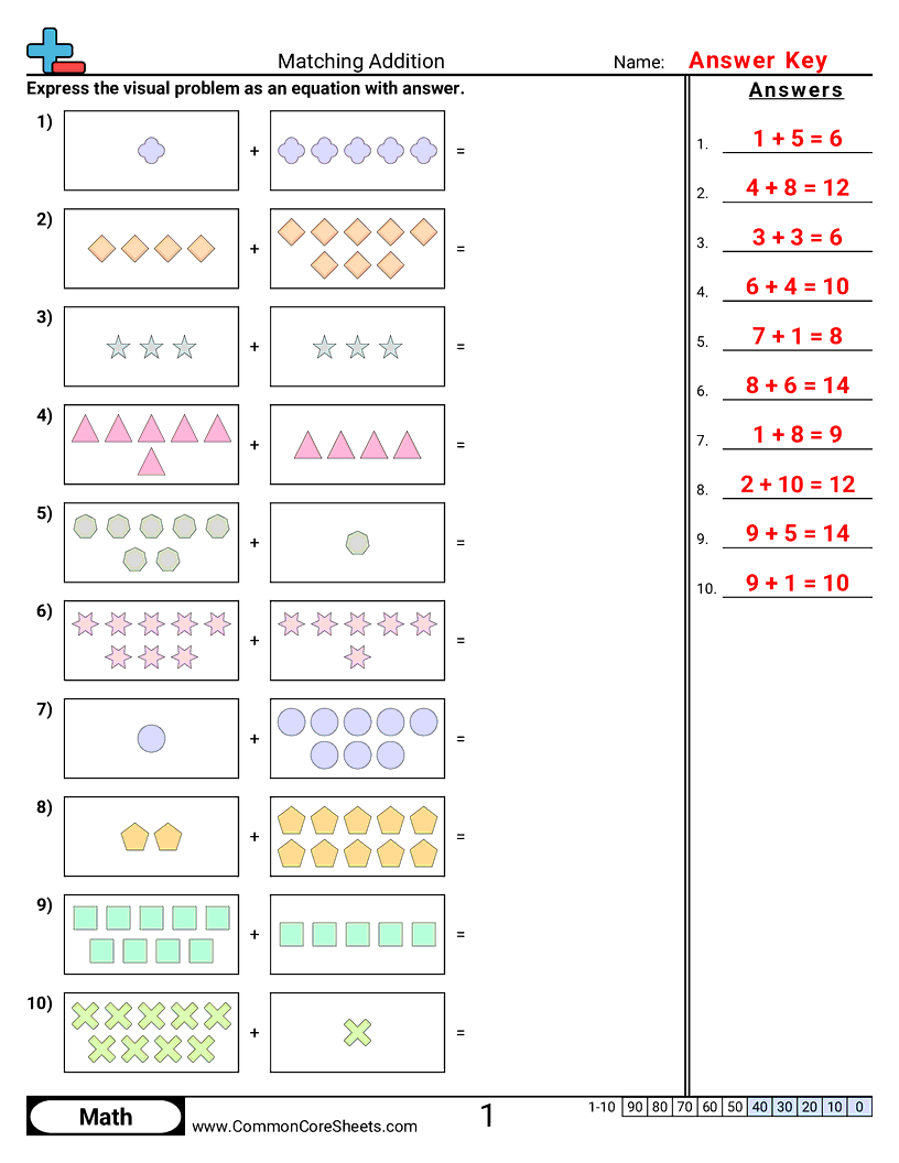 koa1 Worksheets - Matching Addition worksheet