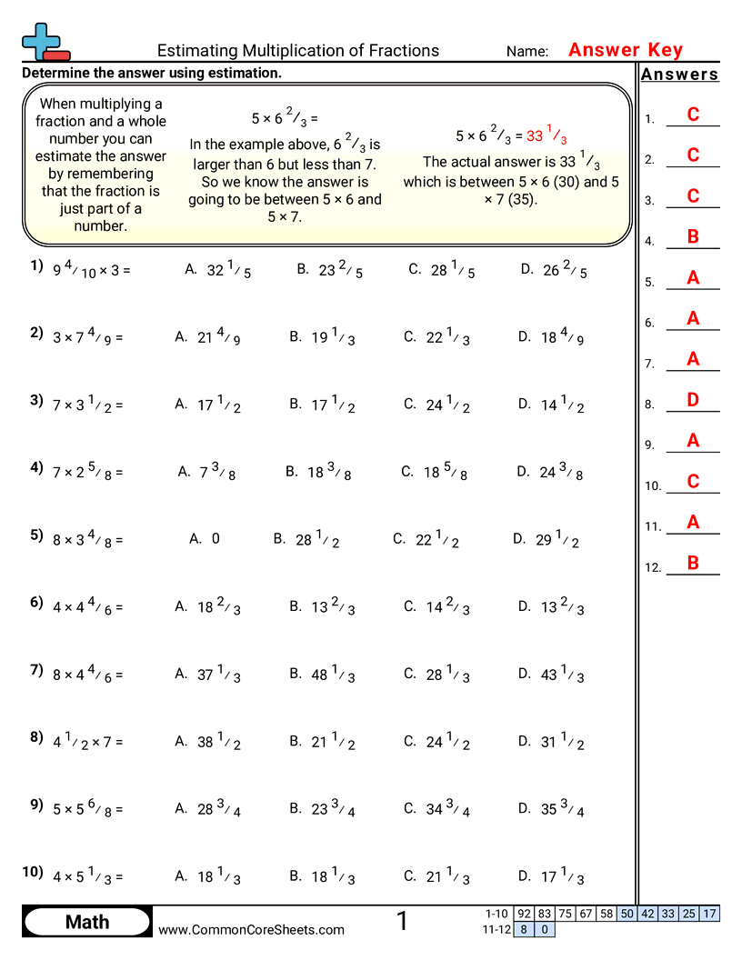 5nf5b Worksheets - Estimating Multiplication of Fractions worksheet