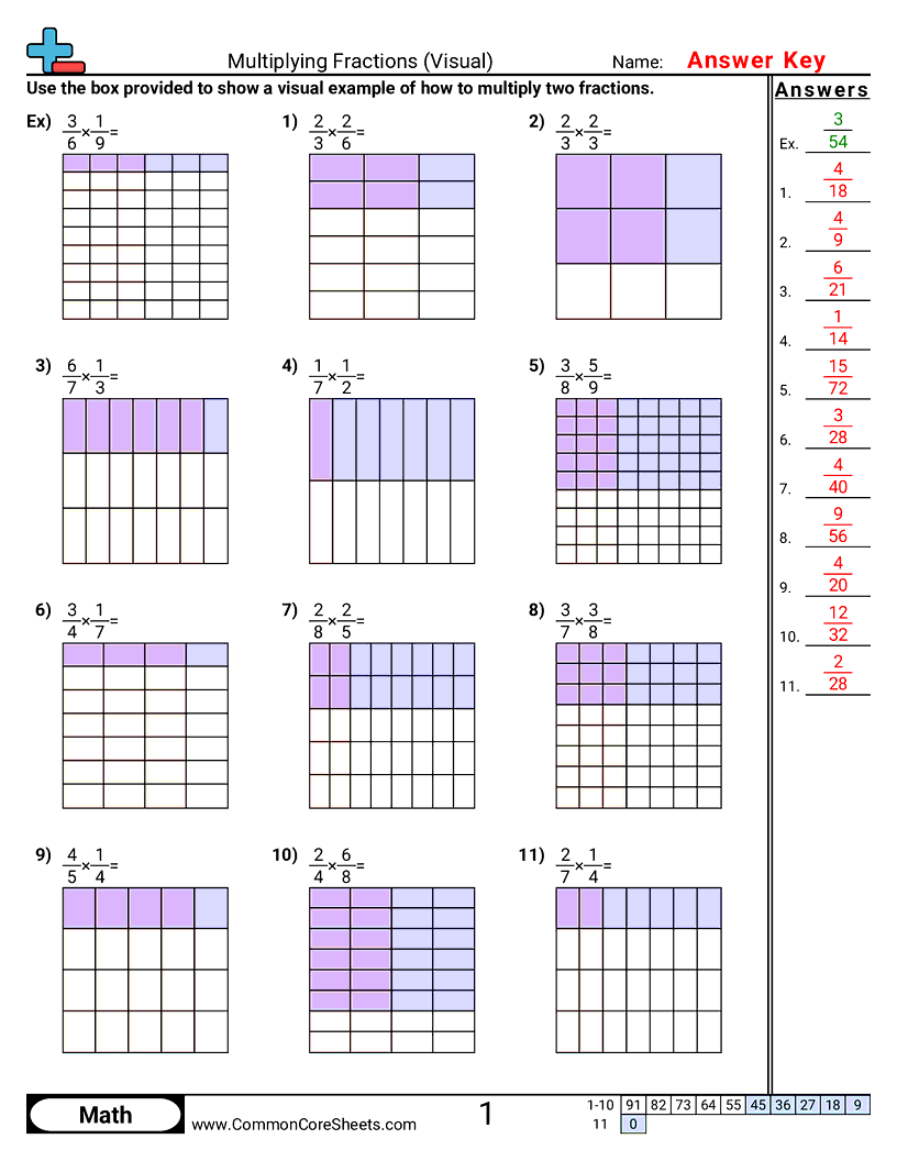 5nf4b Worksheets - Multiplying Fractions (visual) worksheet