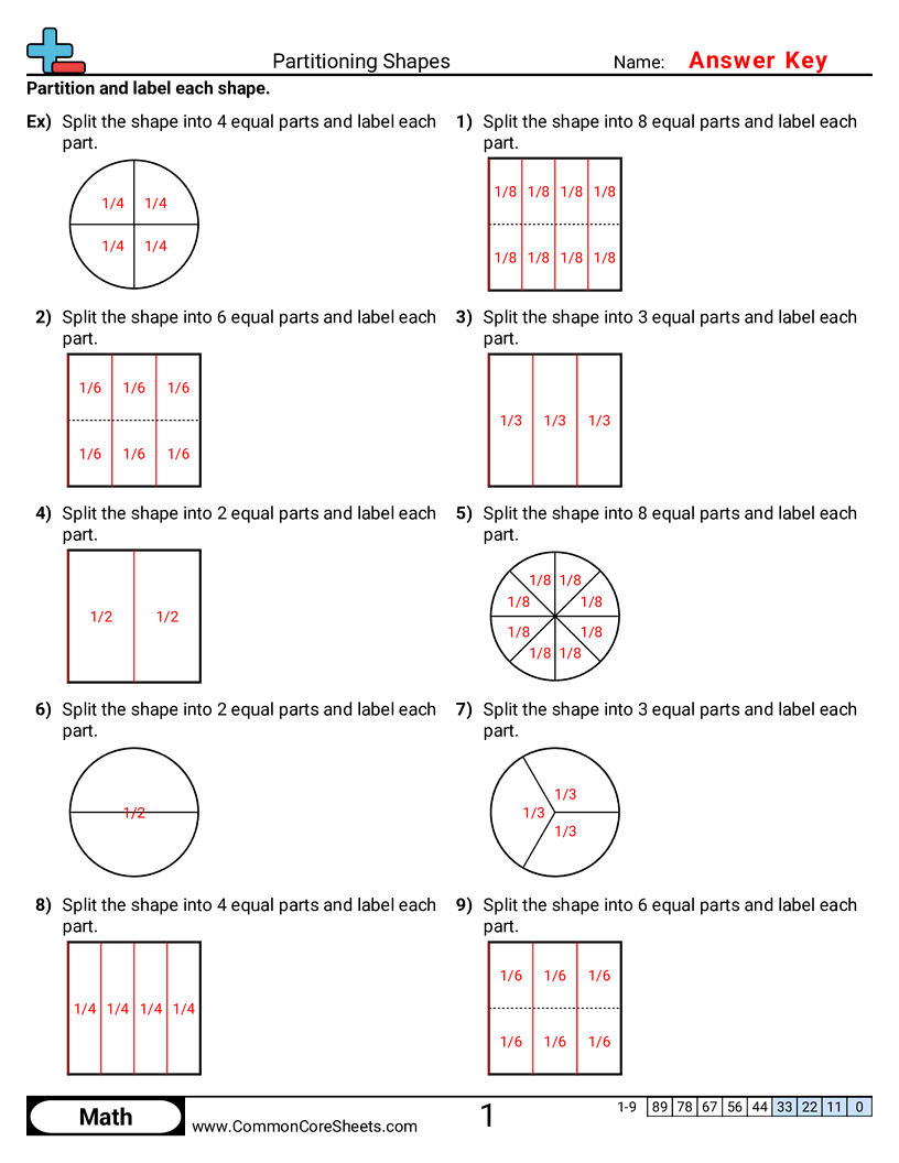 Fraction Worksheets - Partitioning Shapes worksheet