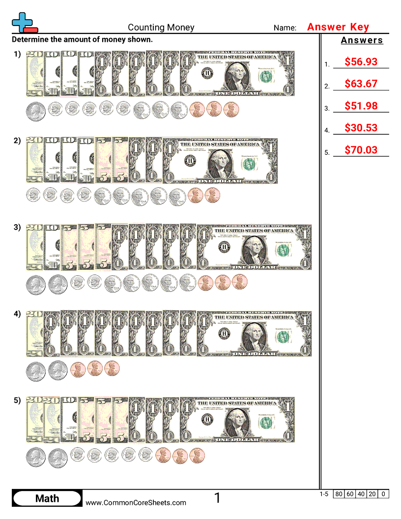 Money Worksheets - Counting Money (with change) worksheet
