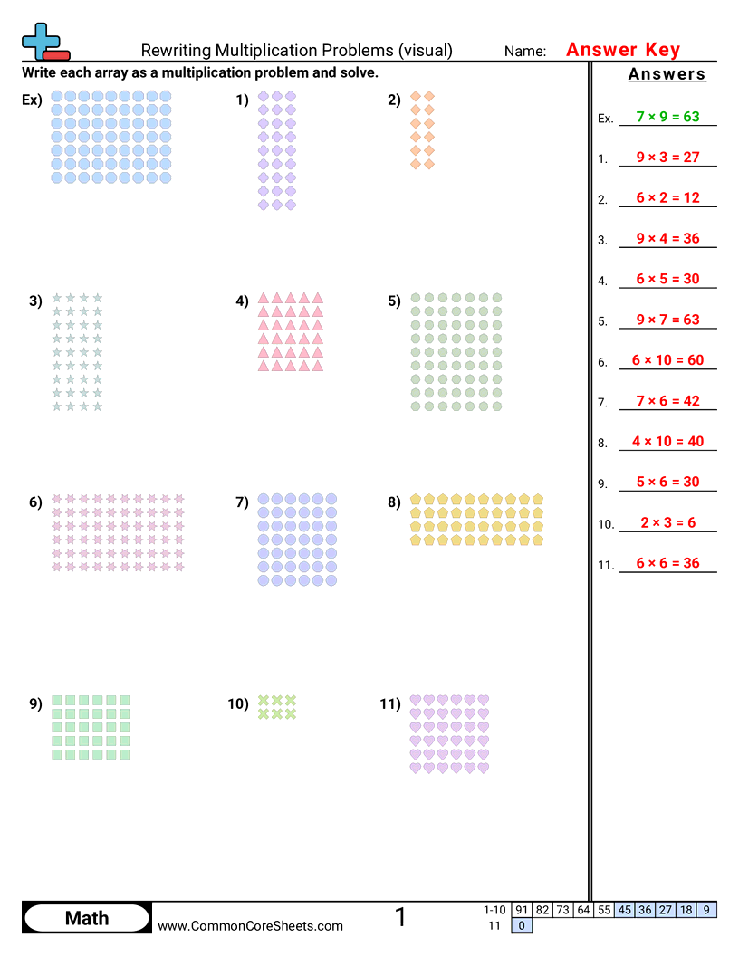 3oa3 Worksheets - Rewriting Multiplication (Visual) worksheet
