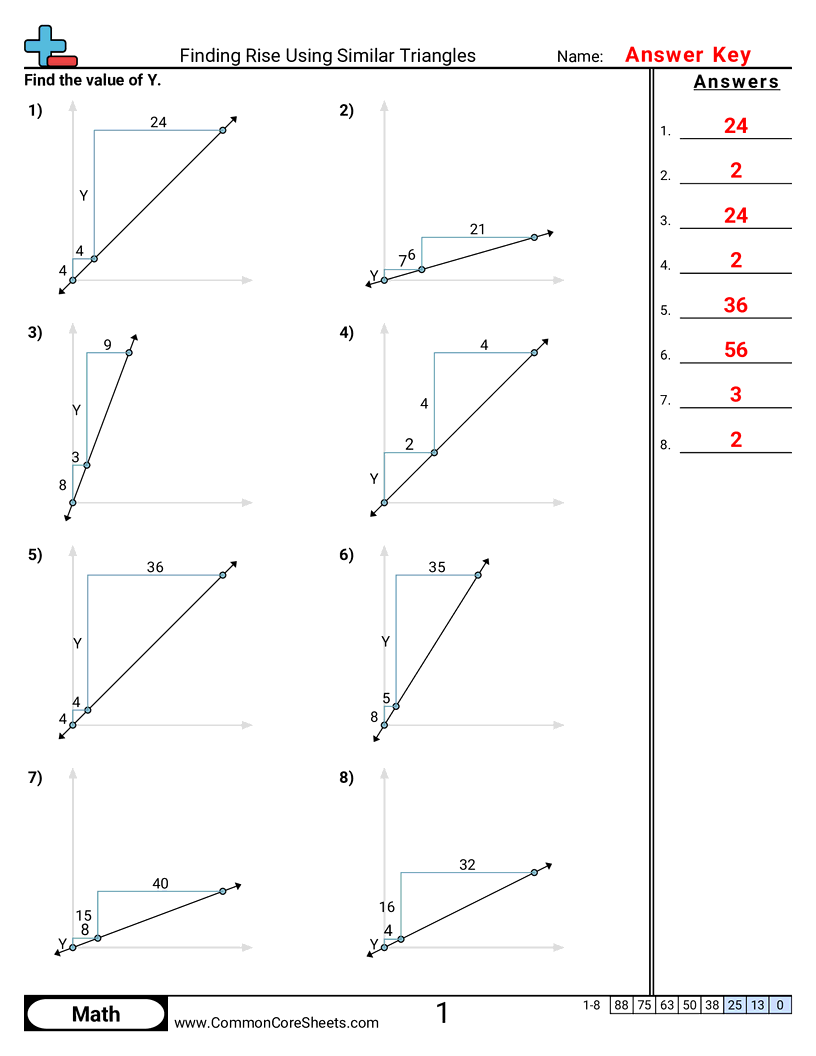 Finding Rise using Similar Triangles worksheet preview