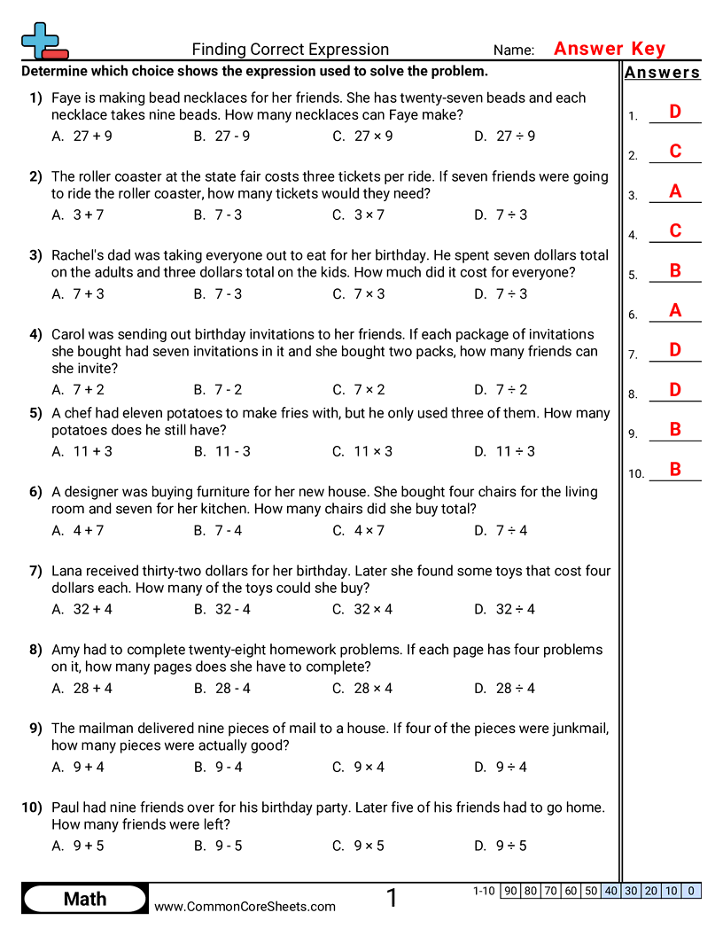 3oa8 Worksheets - Add, Sub, Mult & Div  worksheet