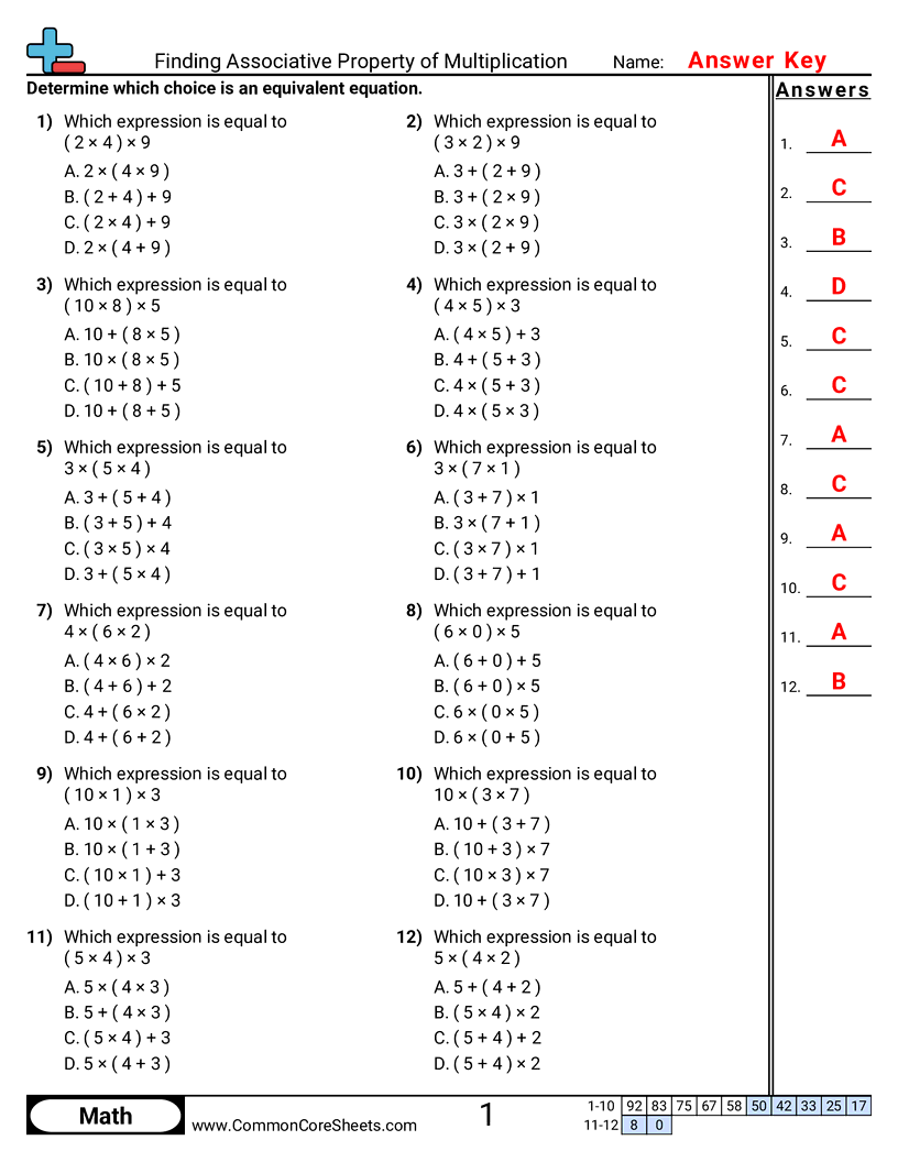 3oa5 Worksheets - Finding Associative Property of Multiplication worksheet