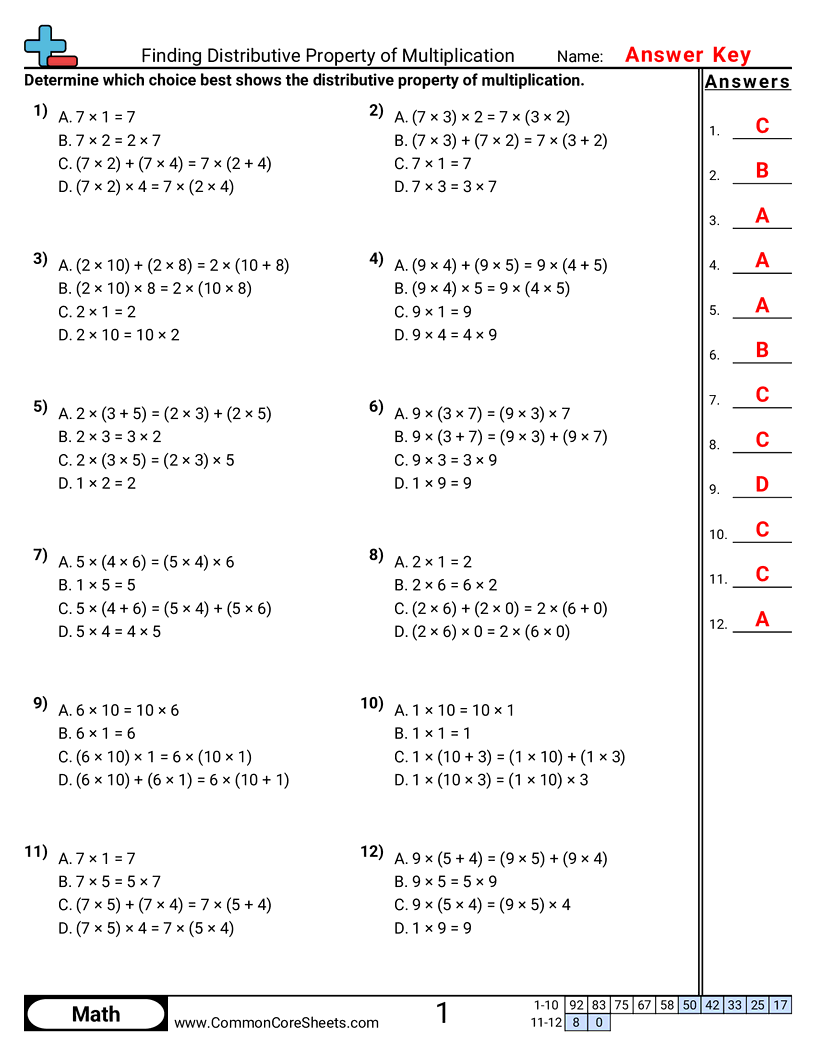 3oa5 Worksheets - Distributive Property worksheet