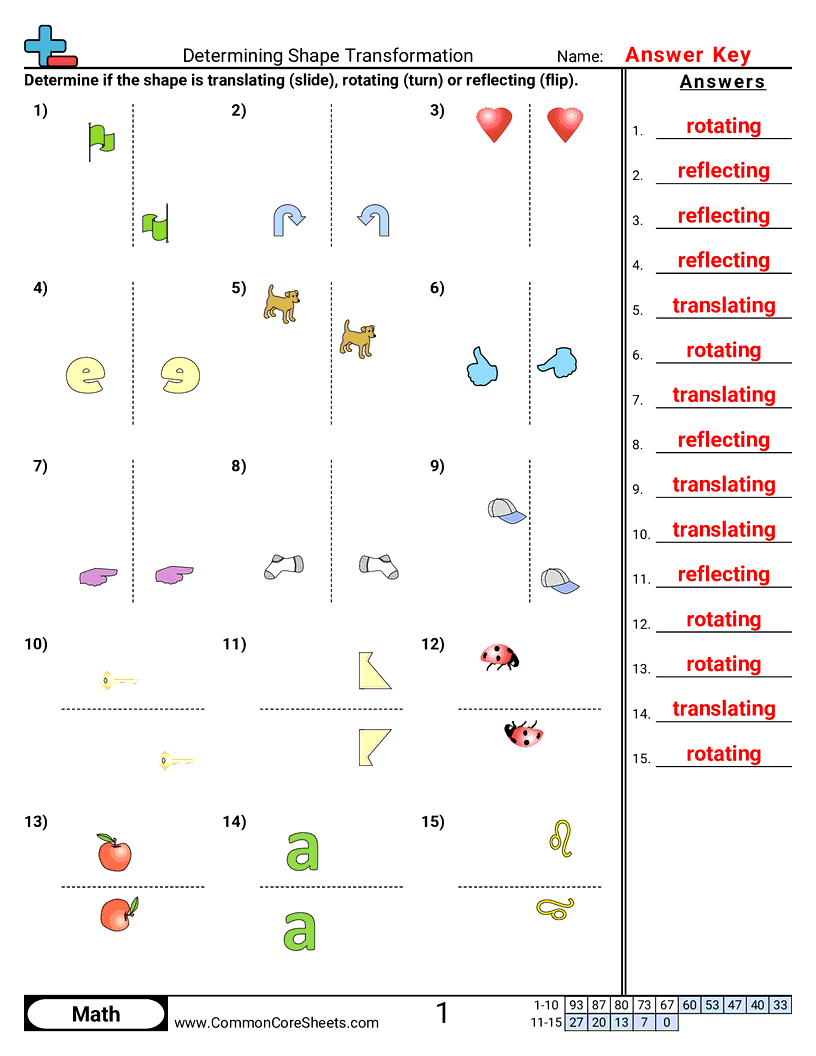 Shapes Worksheets - Rotating, Reflecting & Translating worksheet